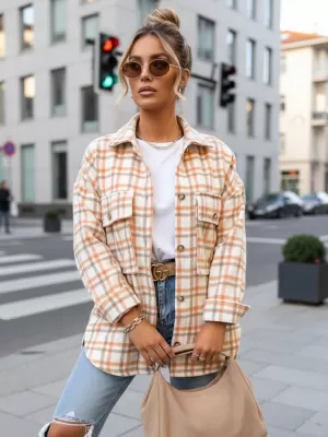 Dámská košile DSTREET DY0482 ORANŽOVÁ/HNĚDÁ