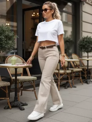 Dámské kalhoty DSTREET UY3059 ECRU