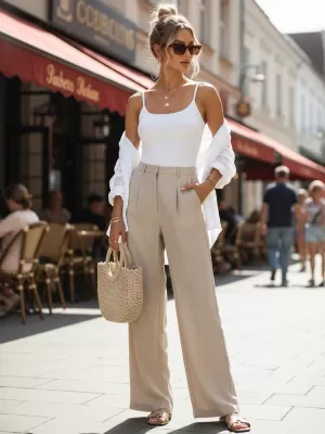Dámské kalhoty DSTREET UY3079 BÉŽOVÁ