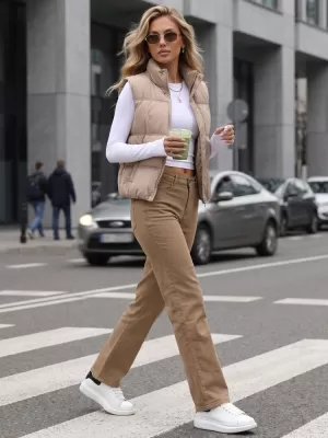 Dámské kalhoty DSTREET UY3095 KARAMELOVÁ