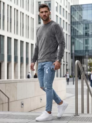 Pánská mikina DSTREET BX5533 TMAVĚ ŠEDÁ