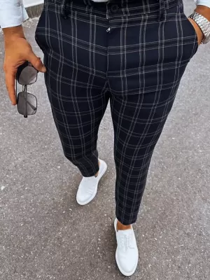 Pánské kostkované chino kalhoty DSTREET UX3953 ČERNÁ