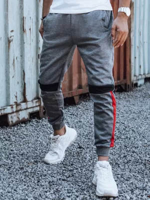 Pánské tepláky DSTREET TMAVĚ ŠEDÝ MELÍR/ČERVENÁ