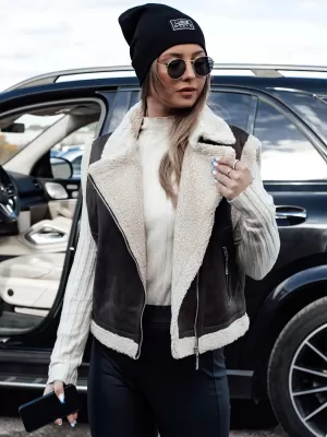 Dámská vesta DSTREET WOOLZIP TY4746 ČERNÁ/KARAMELOVÁ
