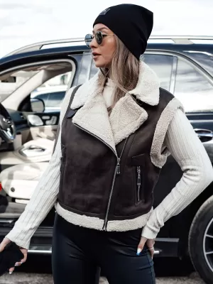 Dámská vesta DSTREET WOOLZIP TY4746 ČERNÁ/KARAMELOVÁ